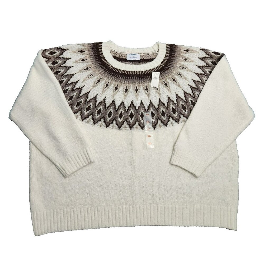 Old Navy Women 2XL Cream Aztec Western Wool Blend Pullover Sweater NWT